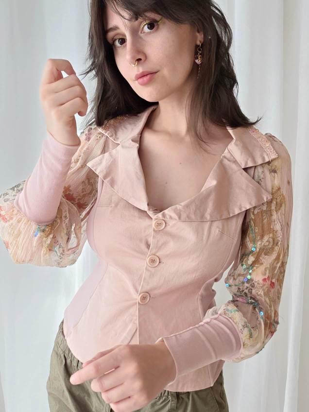 DAMASCENA veste haut rose poudré avec broderies T.36/38