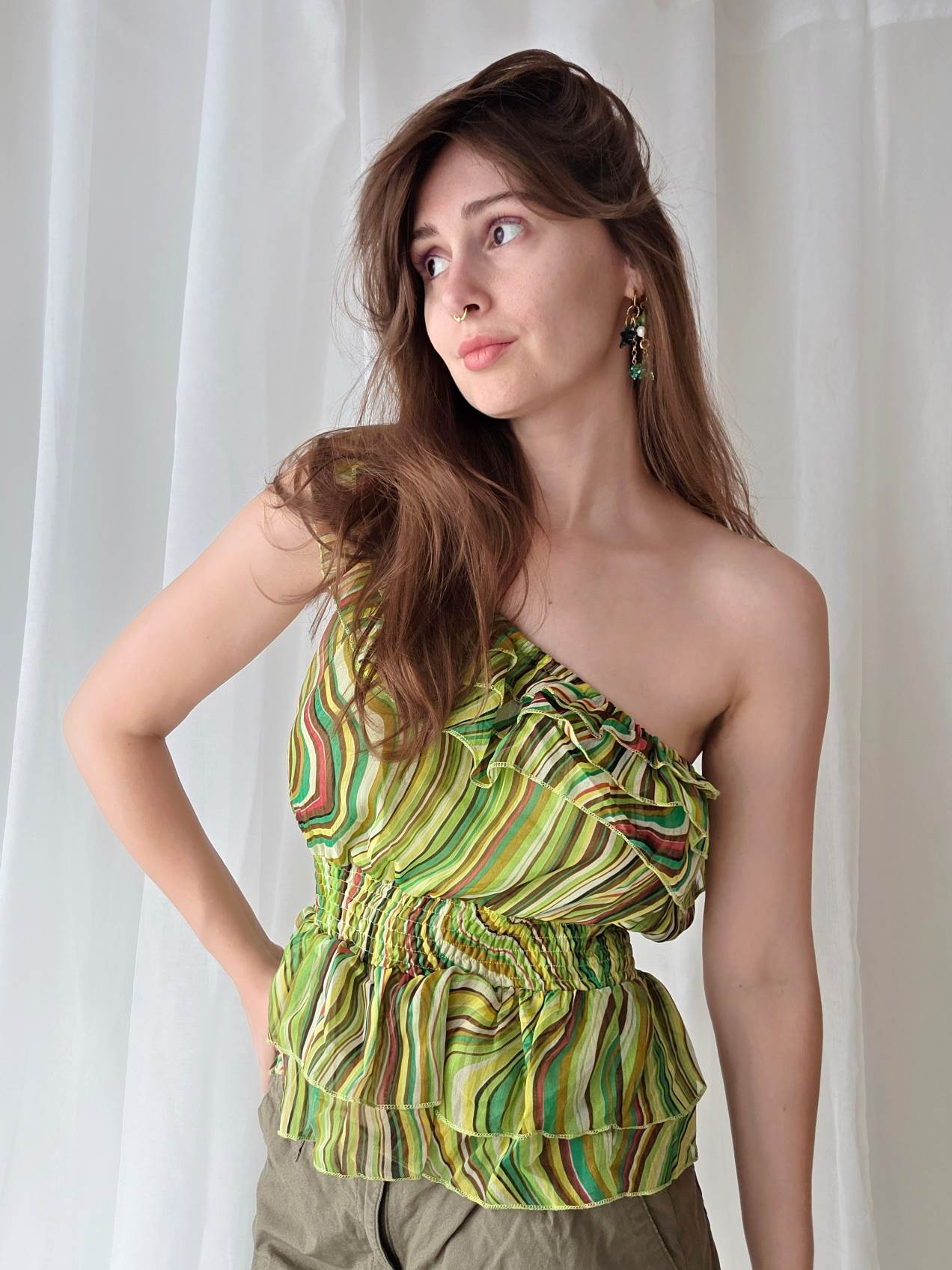 CANDYCANE top vert asymétrique à rayures T.36