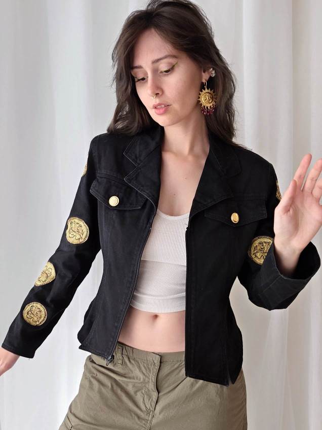 GOLDEN veste en jeans noire 80's Christian Llinares T.38
