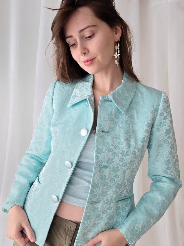 PERFUME blazer turquoise avec fleurs T.36/38