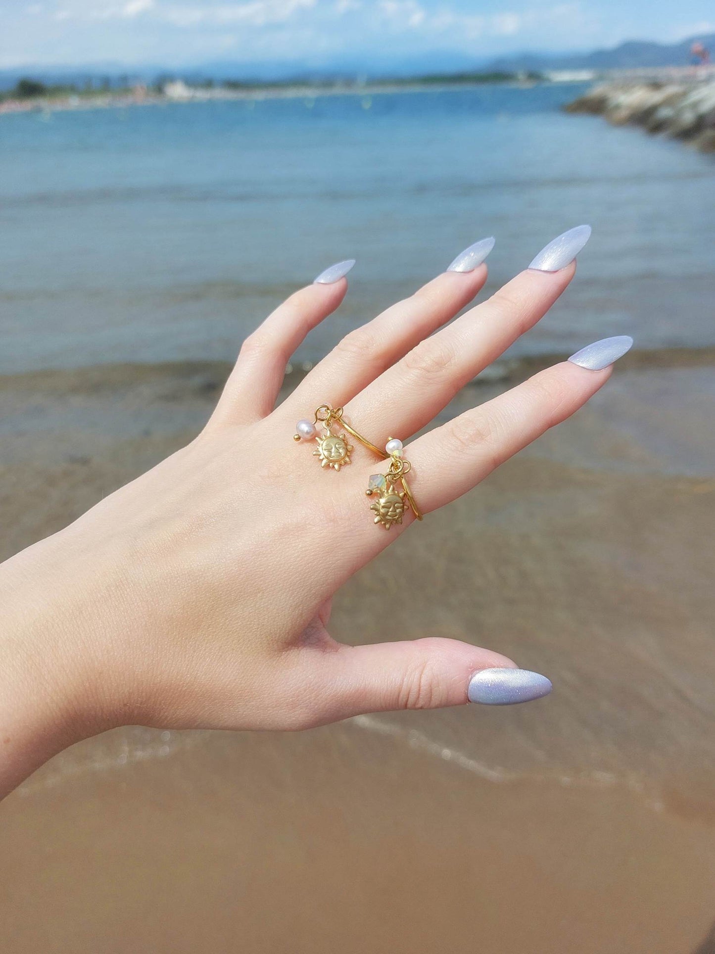 CANDY Astéria pink and green sun ring