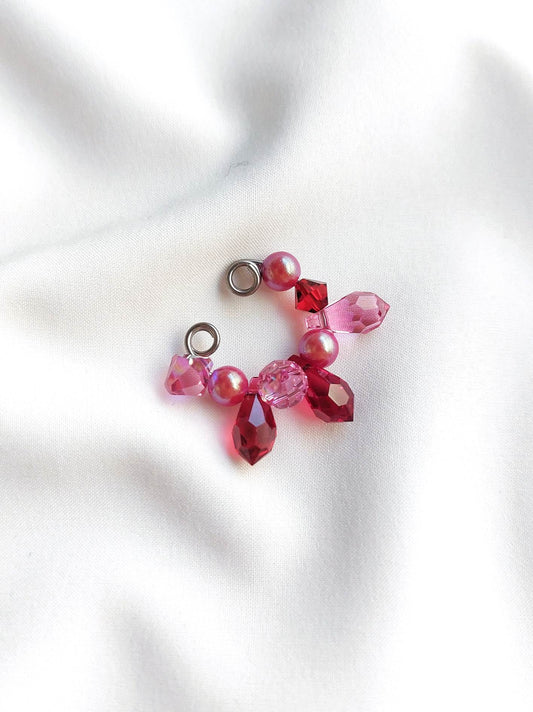 SPIKE earcuff argenté cristal rose et rouge