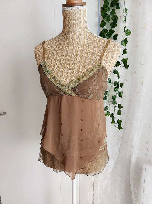 MOCHA Lace and embroidery camisole latte T.S/M