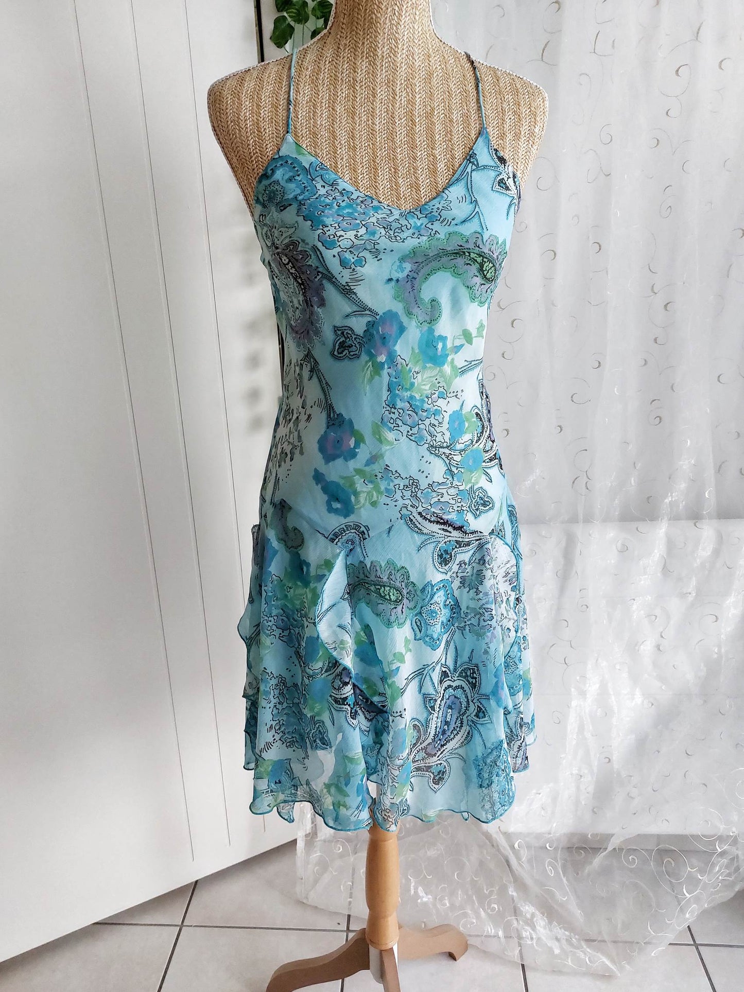 AQUA blue flowing patterned dress size 36