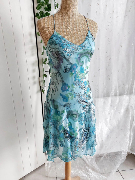 AQUA blue flowing patterned dress size 36