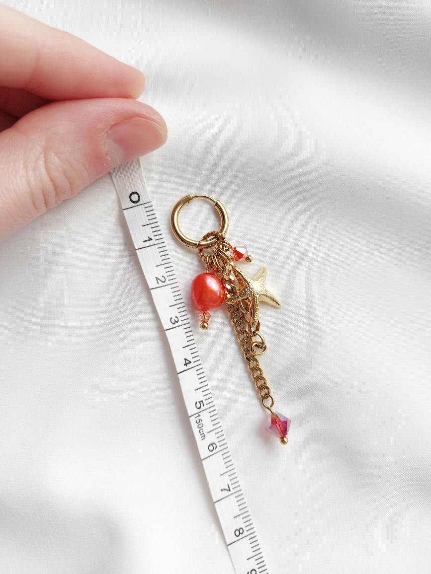 CORALIA red-orange starfish single earring