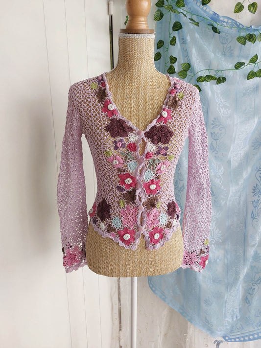 FLORA lilac floral crochet cardigan size 36