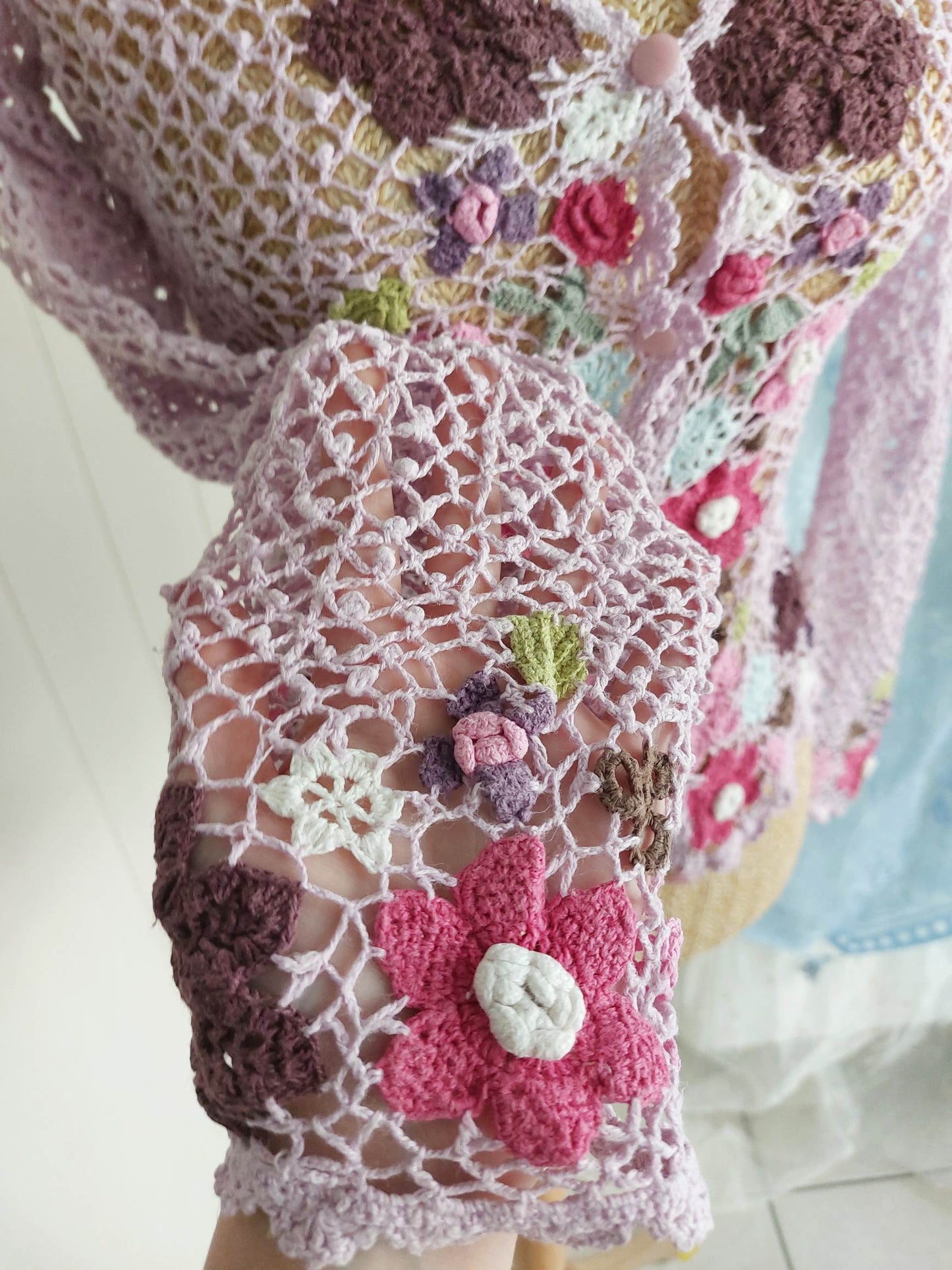 FLORA lilac floral crochet cardigan size 36