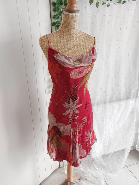AMARANTE Derhy flowing embroidered red dress, size 36