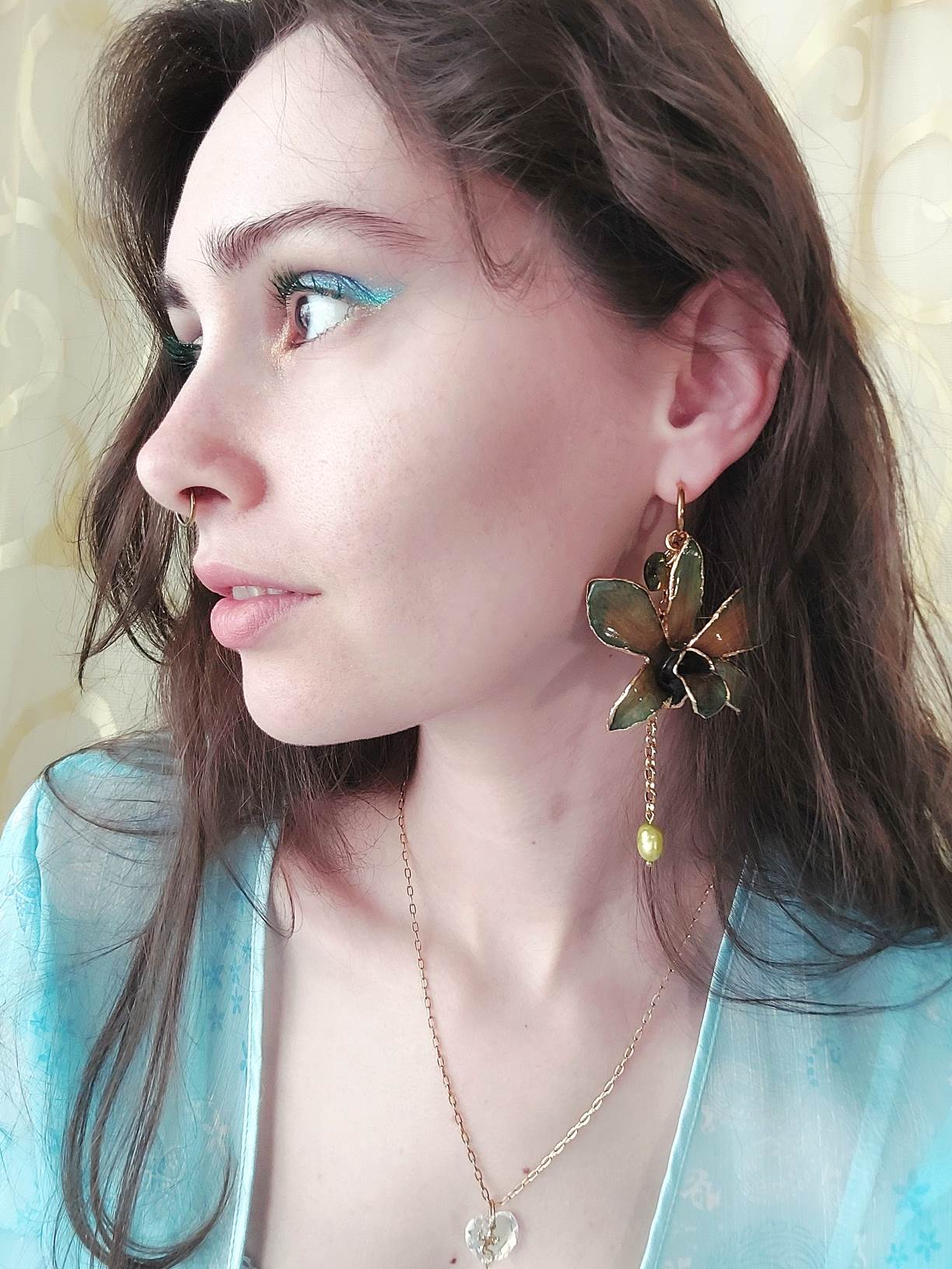 ÉCLOSION green-gold orchid 3-in-1 modular single hoop earring