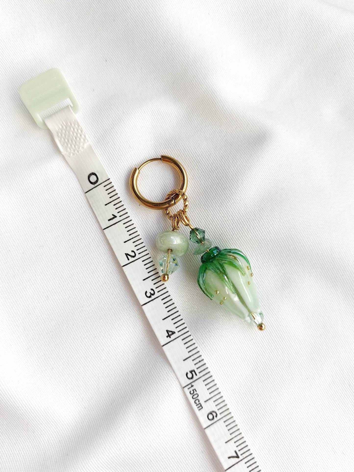 GREEN FLOWER single loop EARRINGS