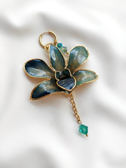 ONDINE 3-in-1 modular gold blue orchid single earring