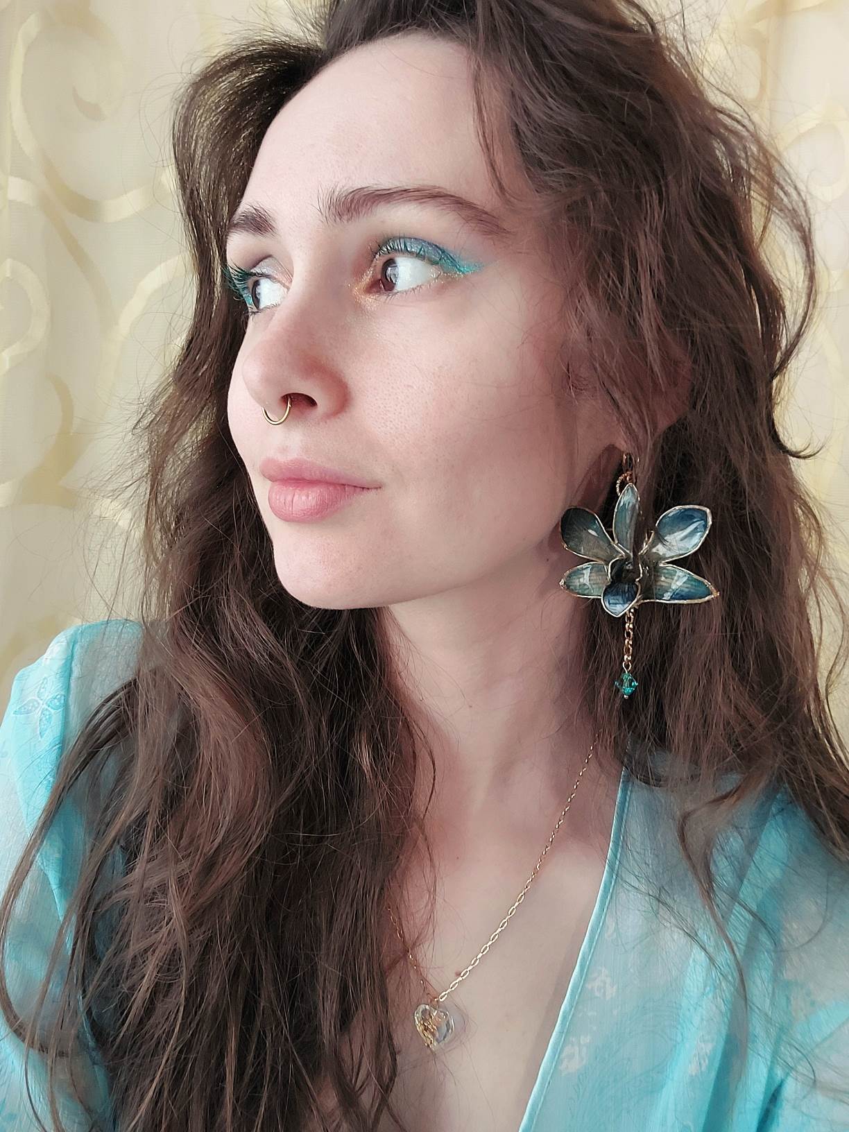 ONDINE 3-in-1 modular gold blue orchid single earring