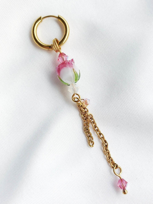ROSE single long earring small rose