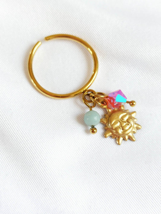 CANDY Astéria pink and green sun ring