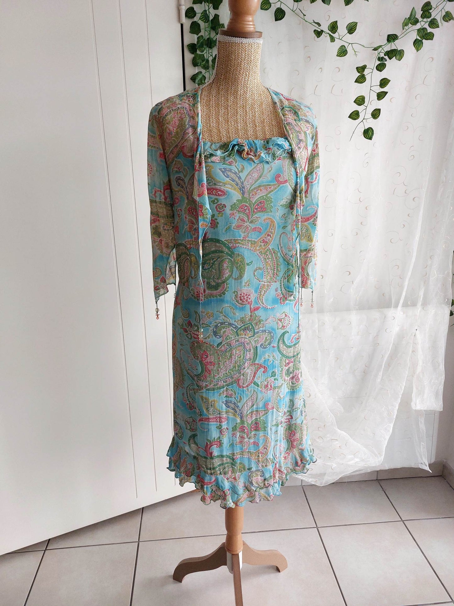 RIVIERA blue paisley waistcoat Derhy size 36/38