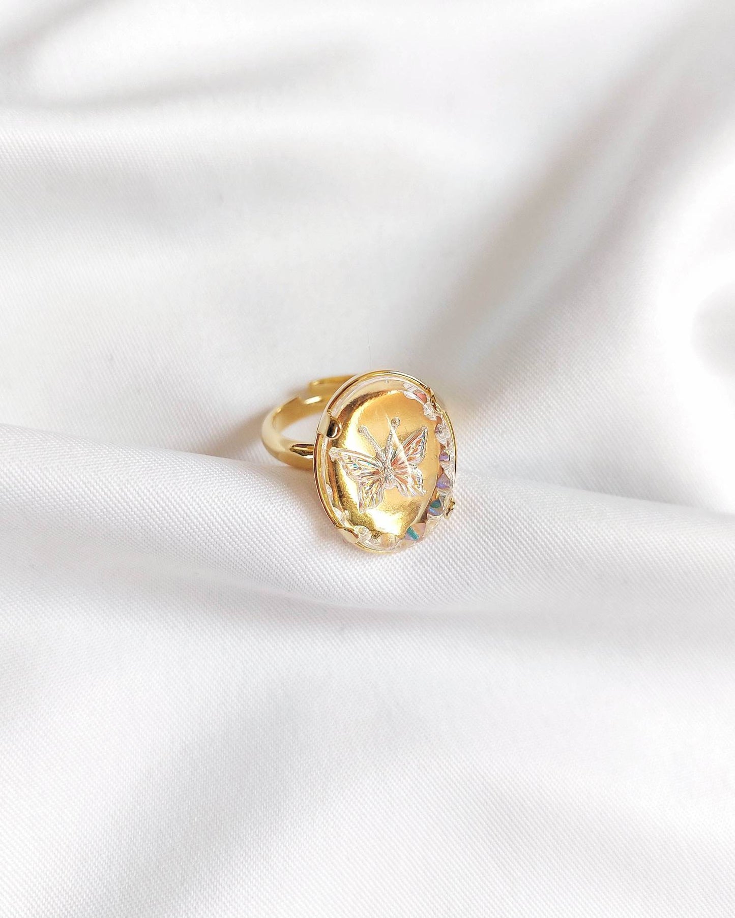 Adjustable gold butterfly ring