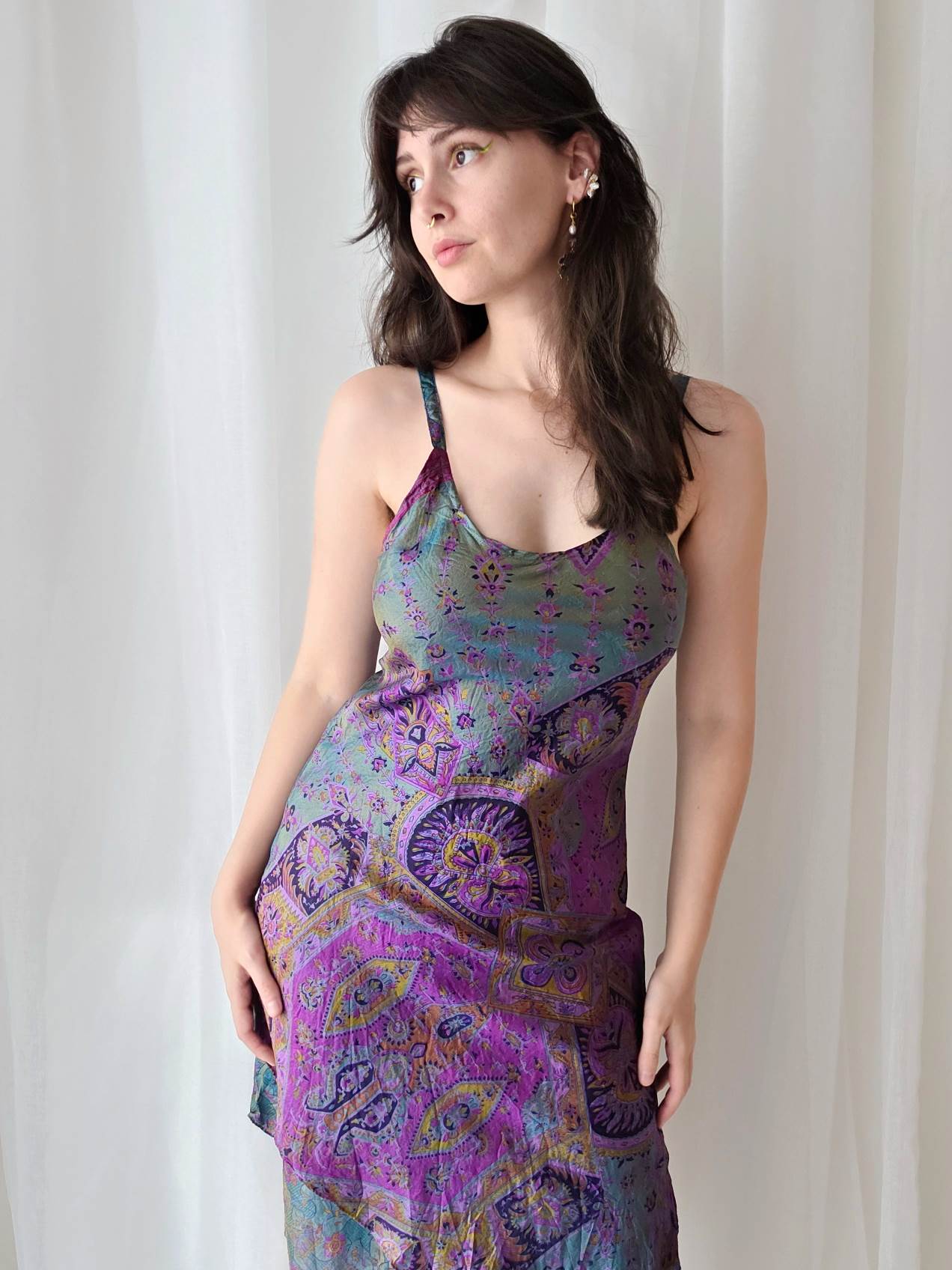 CORDELIA robe longue violette en soie T.38