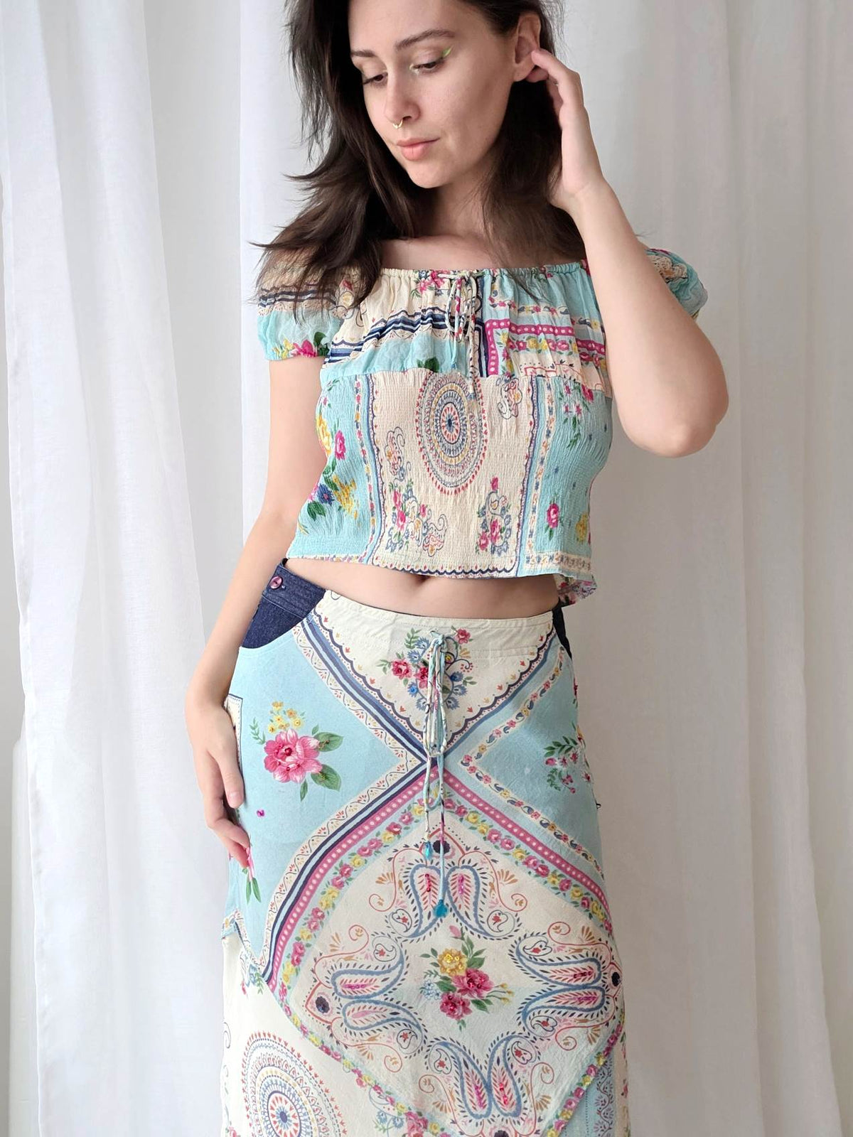 AZUR jupe bleue René Derhy romantique T.38