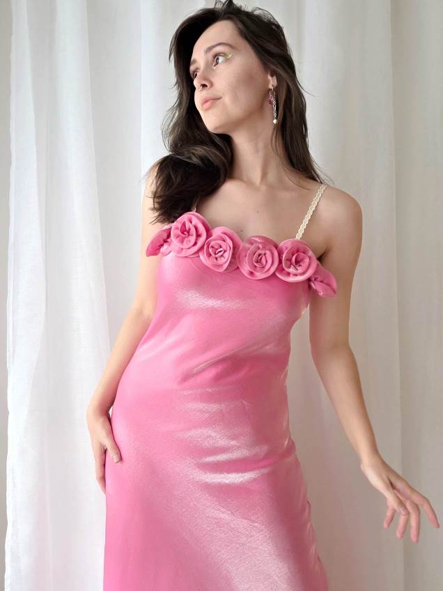 VALENTINE robe longue rose à fleurs T.38
