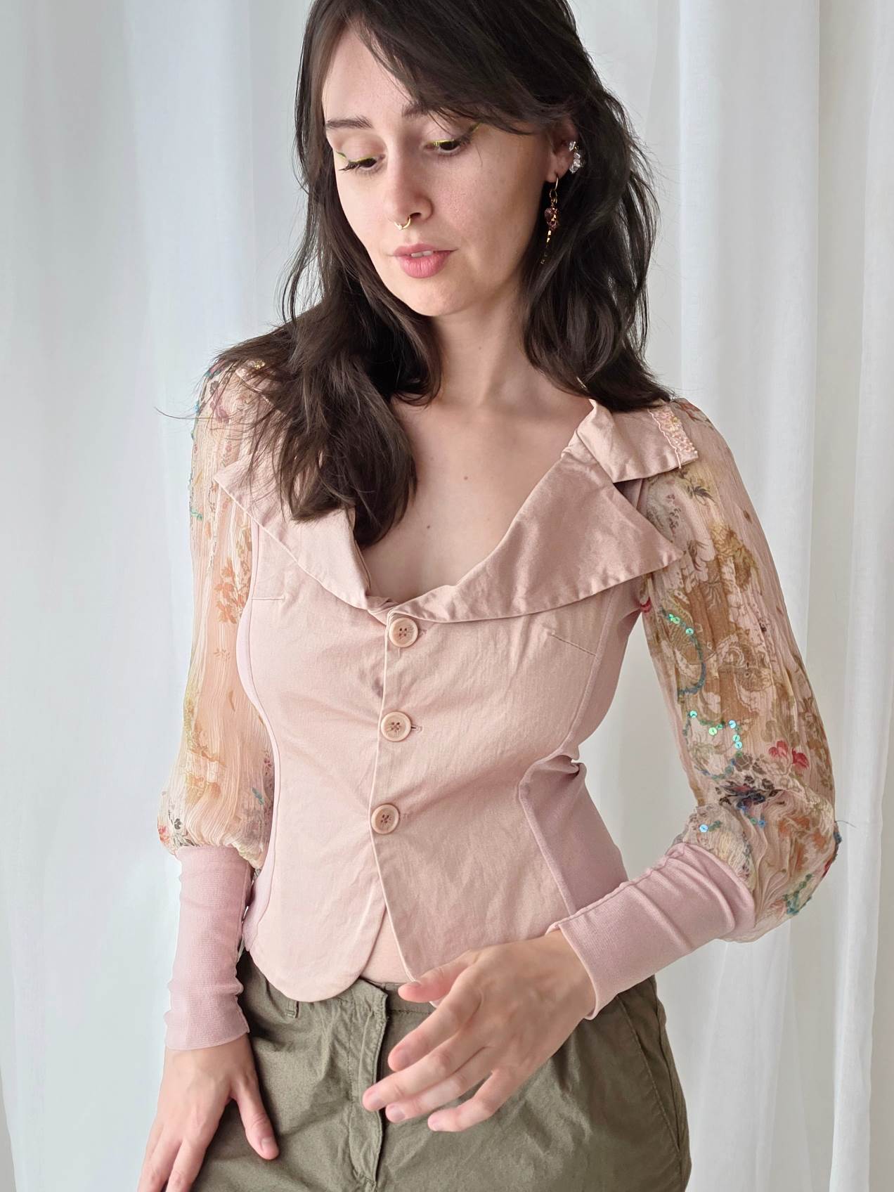 DAMASCENA veste haut rose poudré avec broderies T.36/38