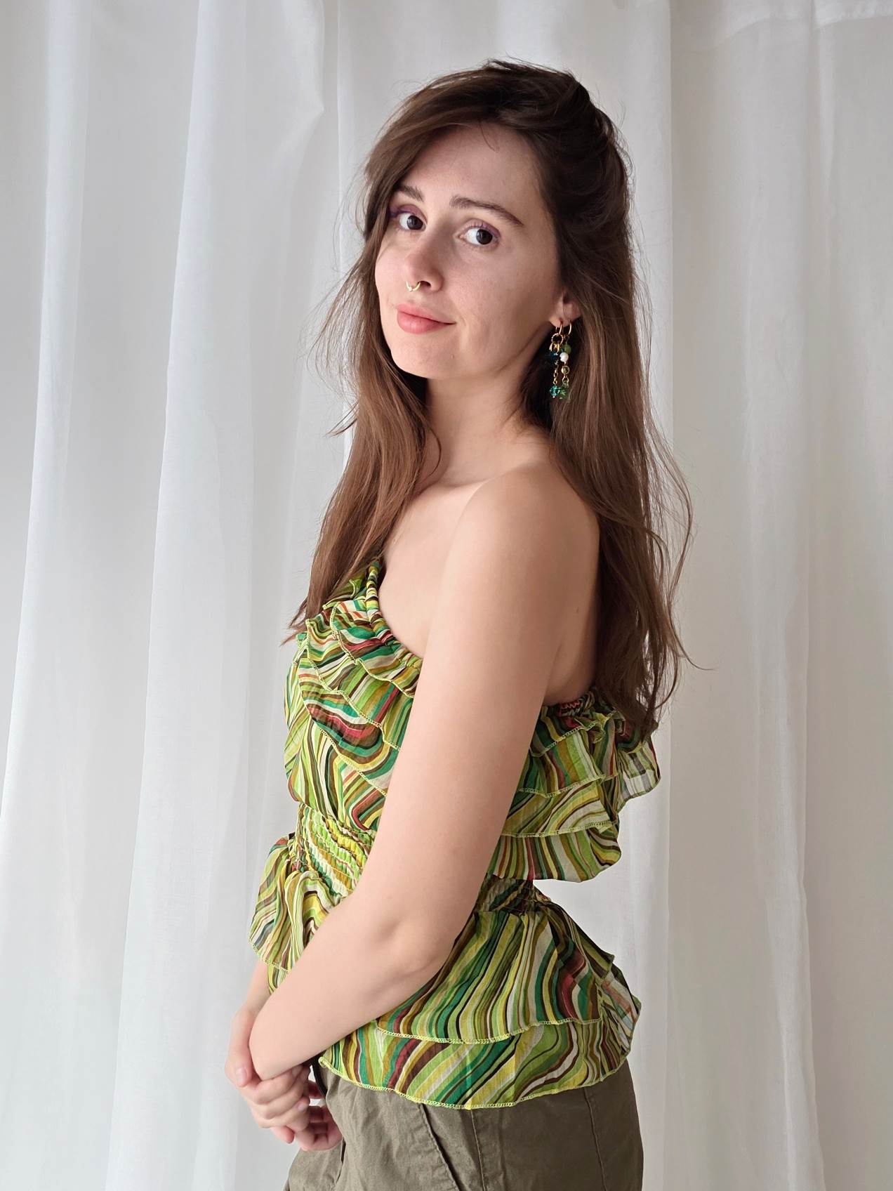 CANDYCANE top vert asymétrique à rayures T.36