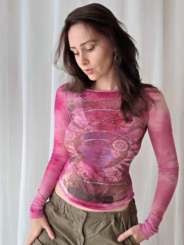WITCHCRAFT top mesh rose ésotérique astro T.34/36/38
