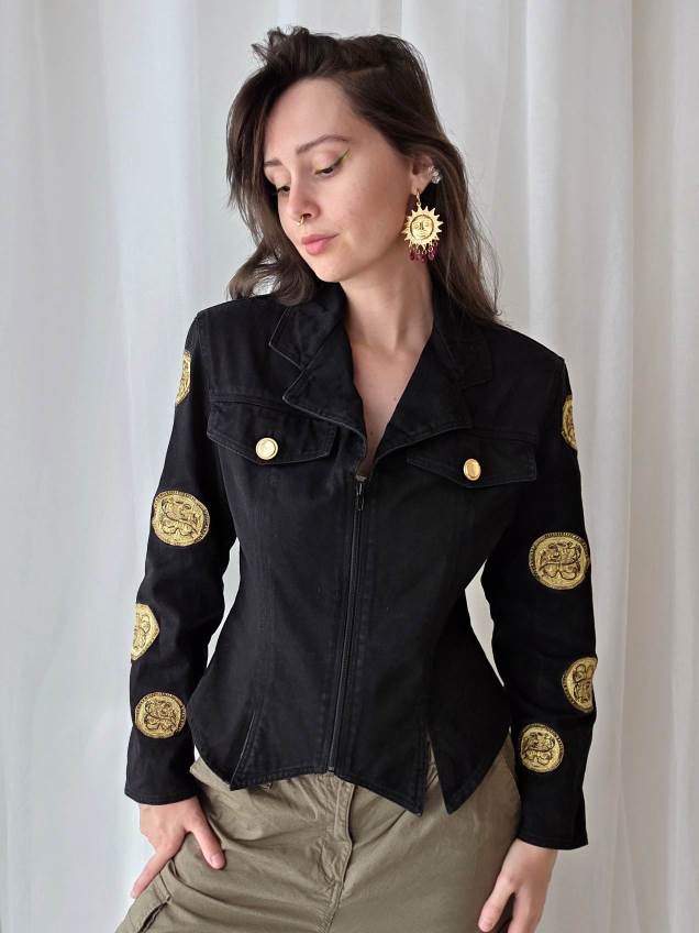 GOLDEN veste en jeans noire 80's Christian Llinares T.38
