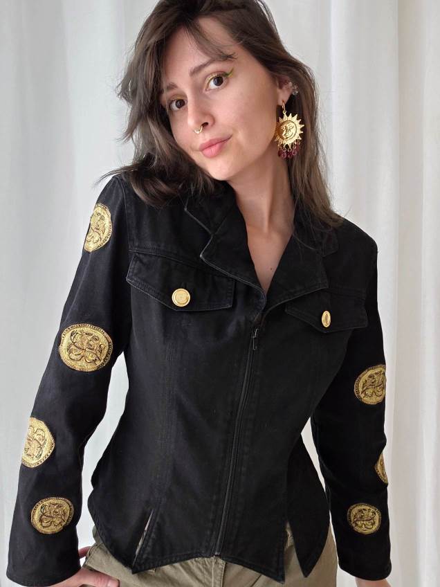 GOLDEN veste en jeans noire 80's Christian Llinares T.38