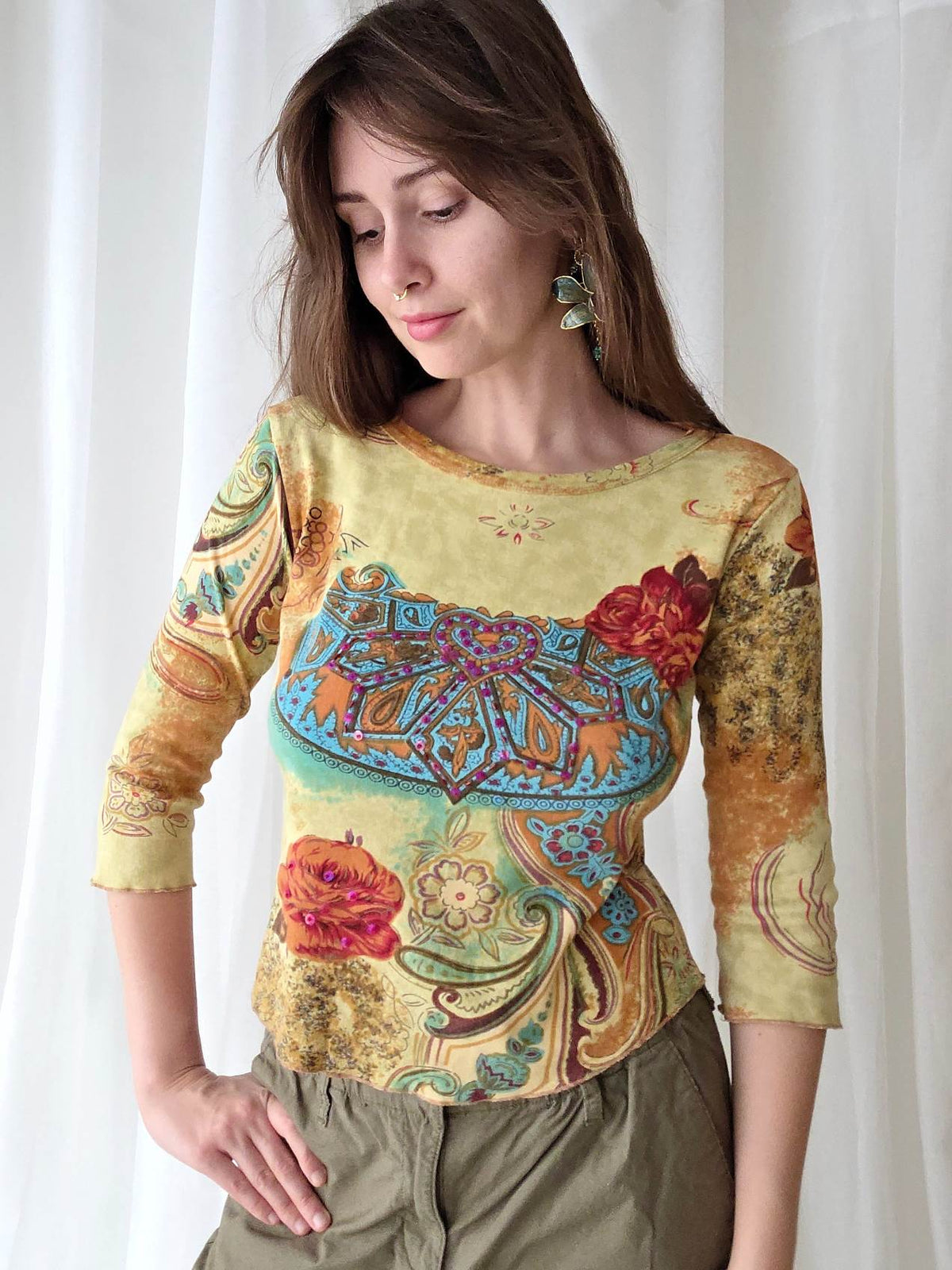 SAFRAN Red camisole with patterns and embroidery Size 36/38