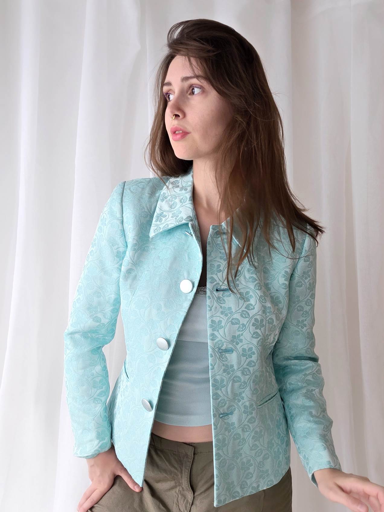 PERFUME blazer turquoise avec fleurs T.36/38