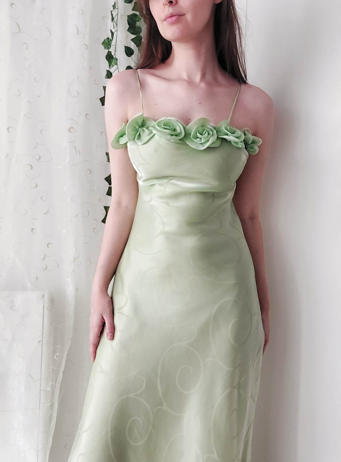 LUCIOLE long green ball gown with flowers Size 34/36