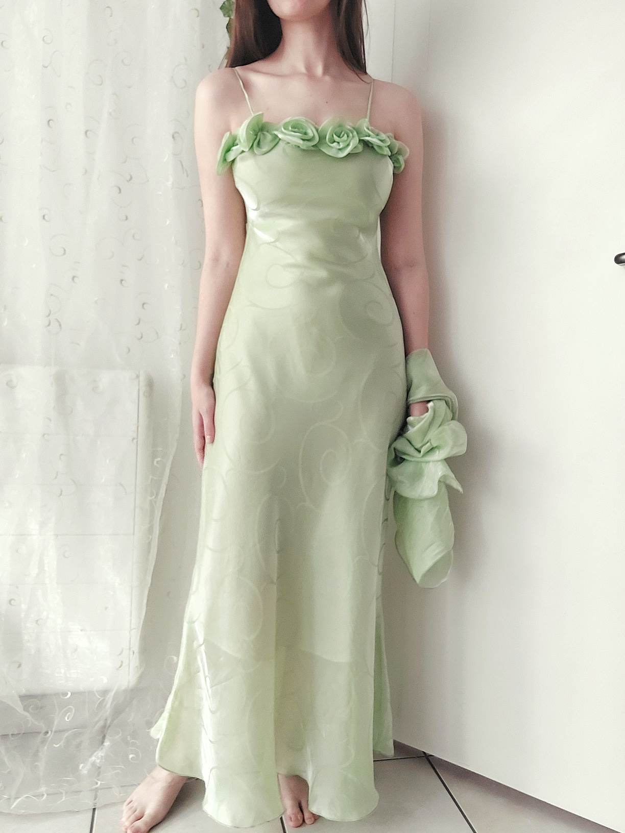 LUCIOLE long green ball gown with flowers Size 34/36