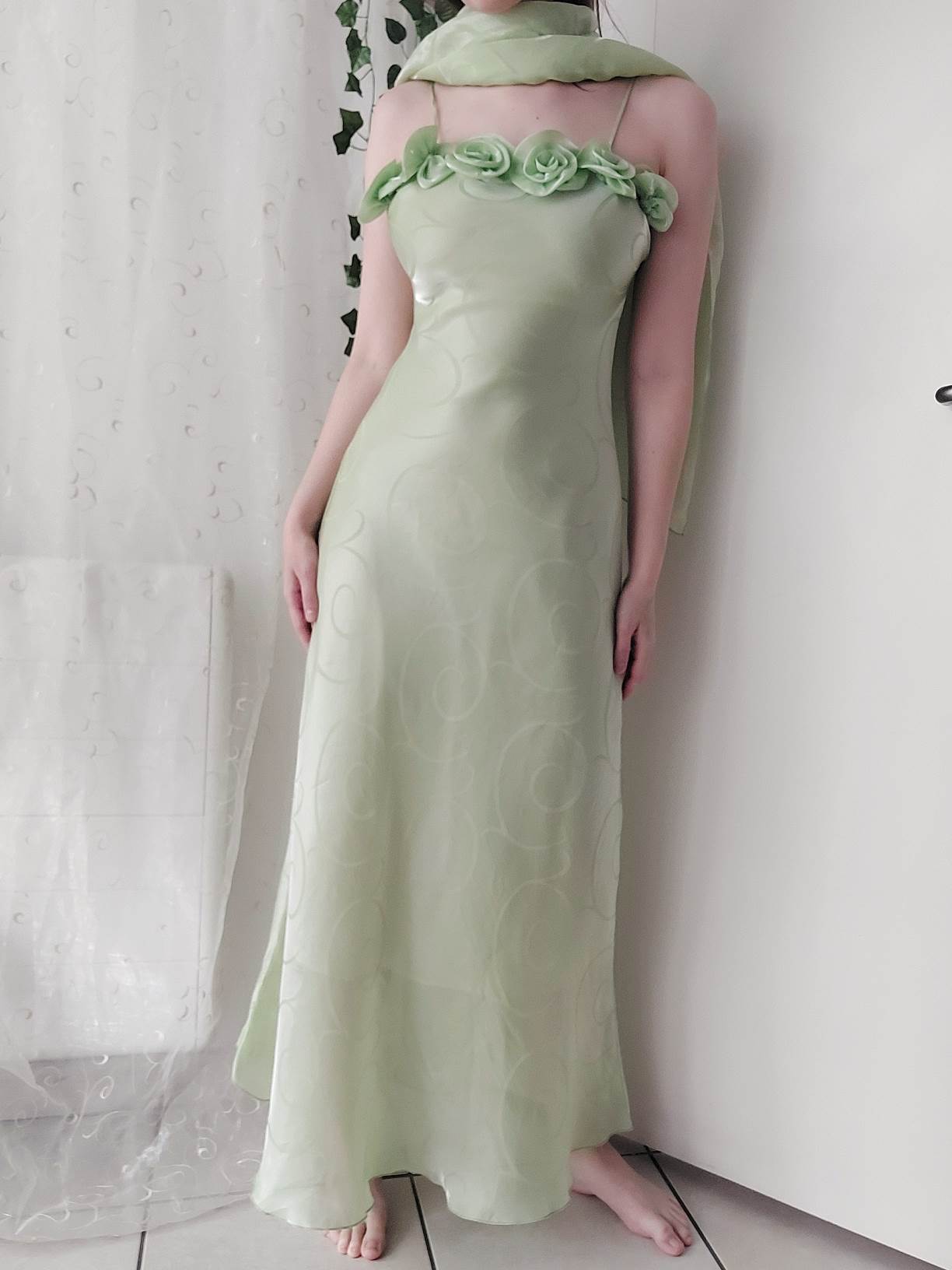 LUCIOLE long green ball gown with flowers Size 34/36