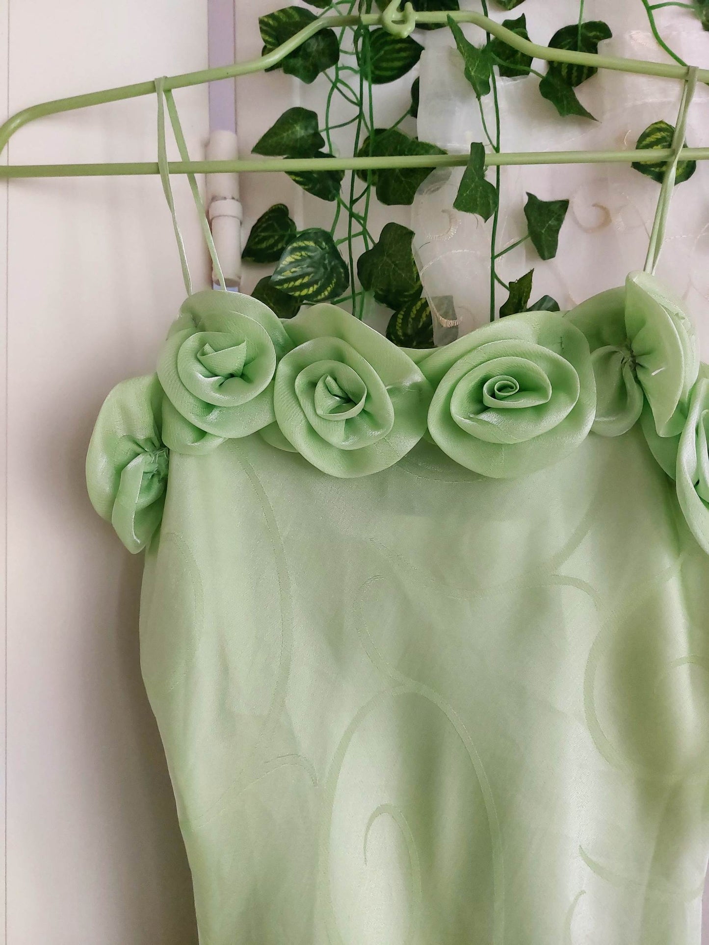 LUCIOLE long green ball gown with flowers Size 34/36