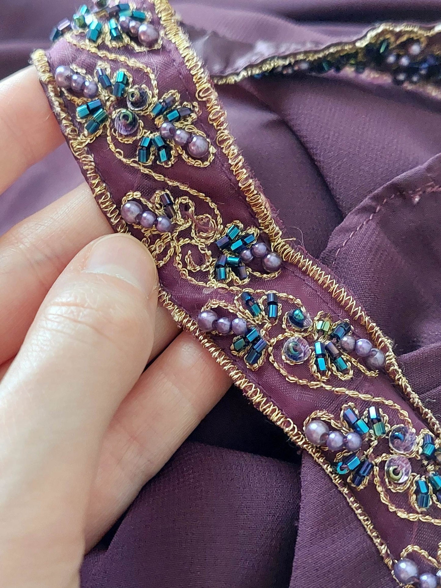 PROM QUEEN purple long dress with beads size 34