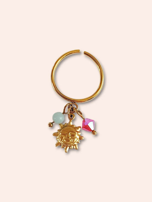 CANDY Astéria pink and green sun ring