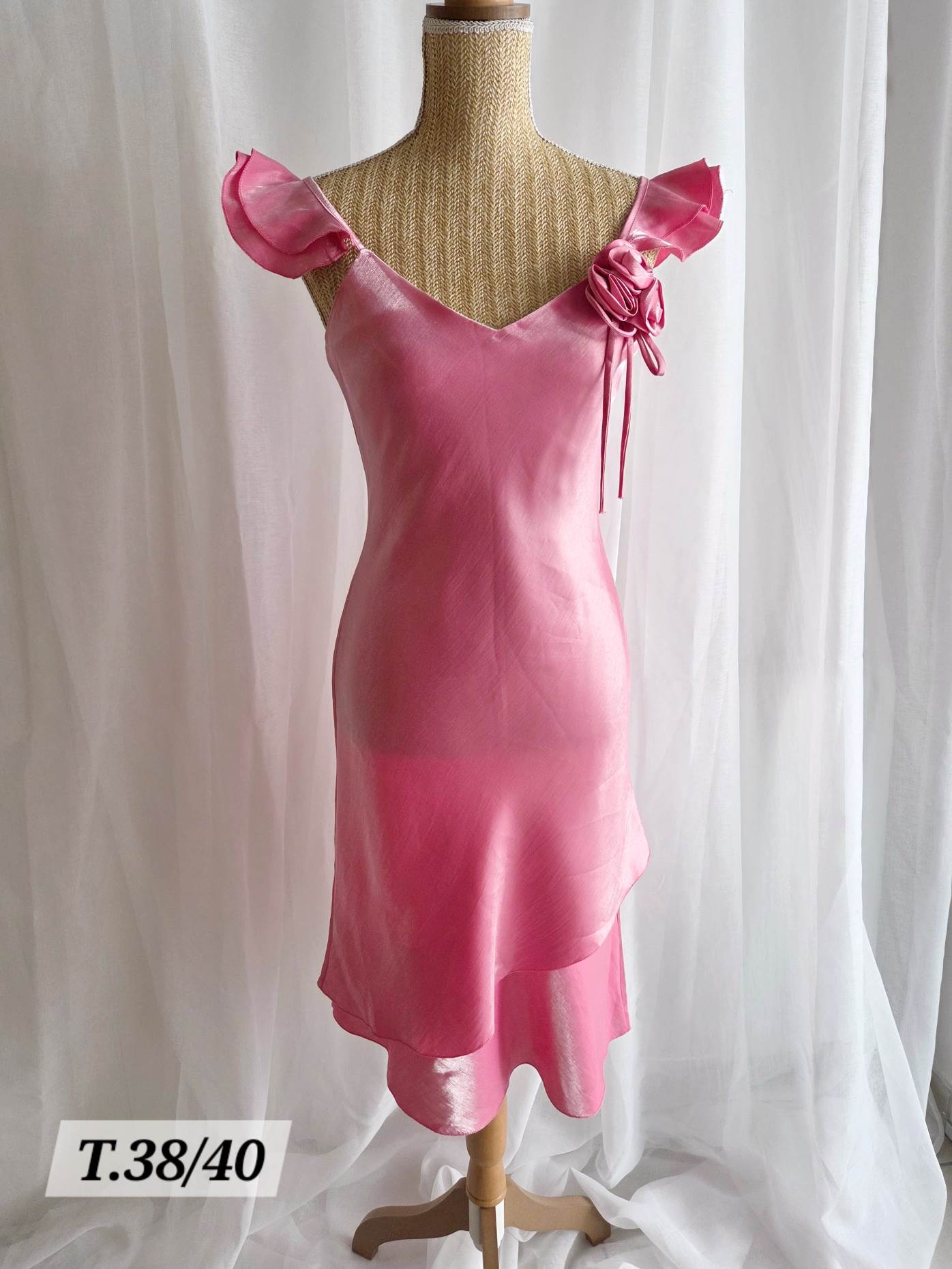 ROSETTA Robe rose romantique avec fleur T.36 et 38
