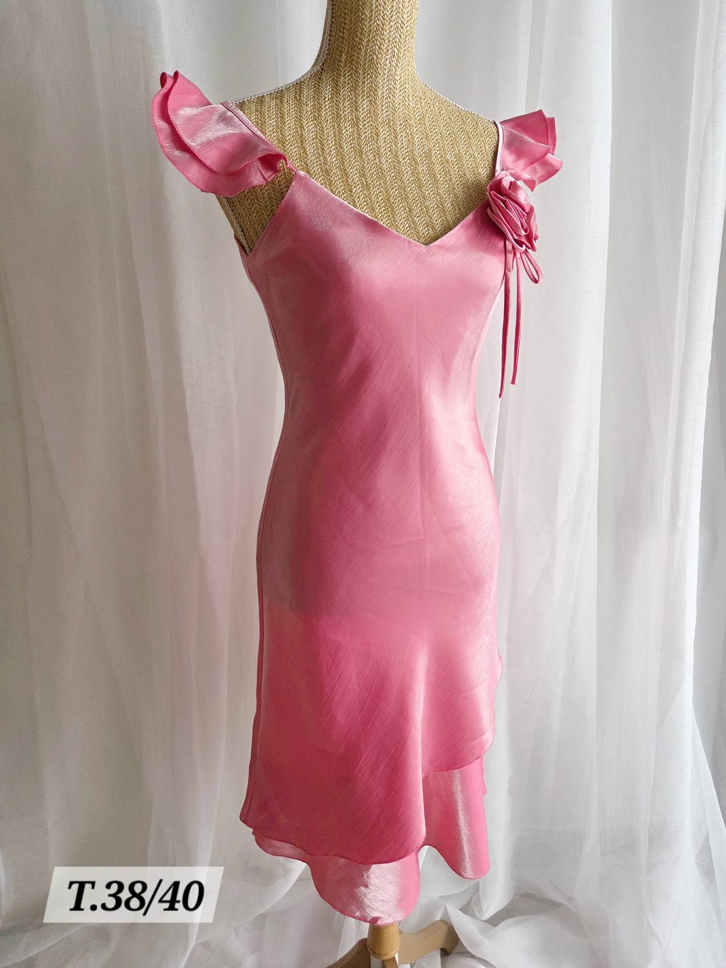 ROSETTA Robe rose romantique avec fleur T.36 et 38