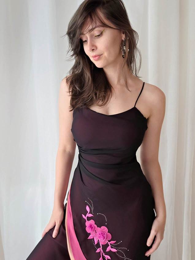 PARADISE EVENING robe de soirée avec fleurs et strass T.34/36