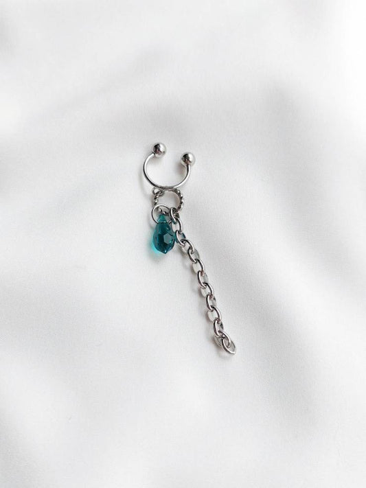 ABYSSES silver ear cuff with drop