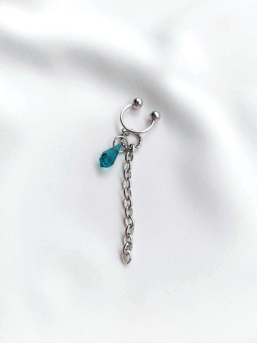 ABYSSES silver ear cuff with drop