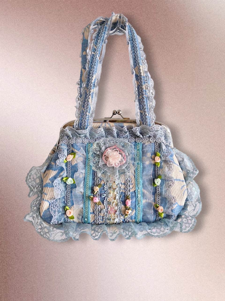 HORTENSIA embroidered pink shoulder bag with flowers