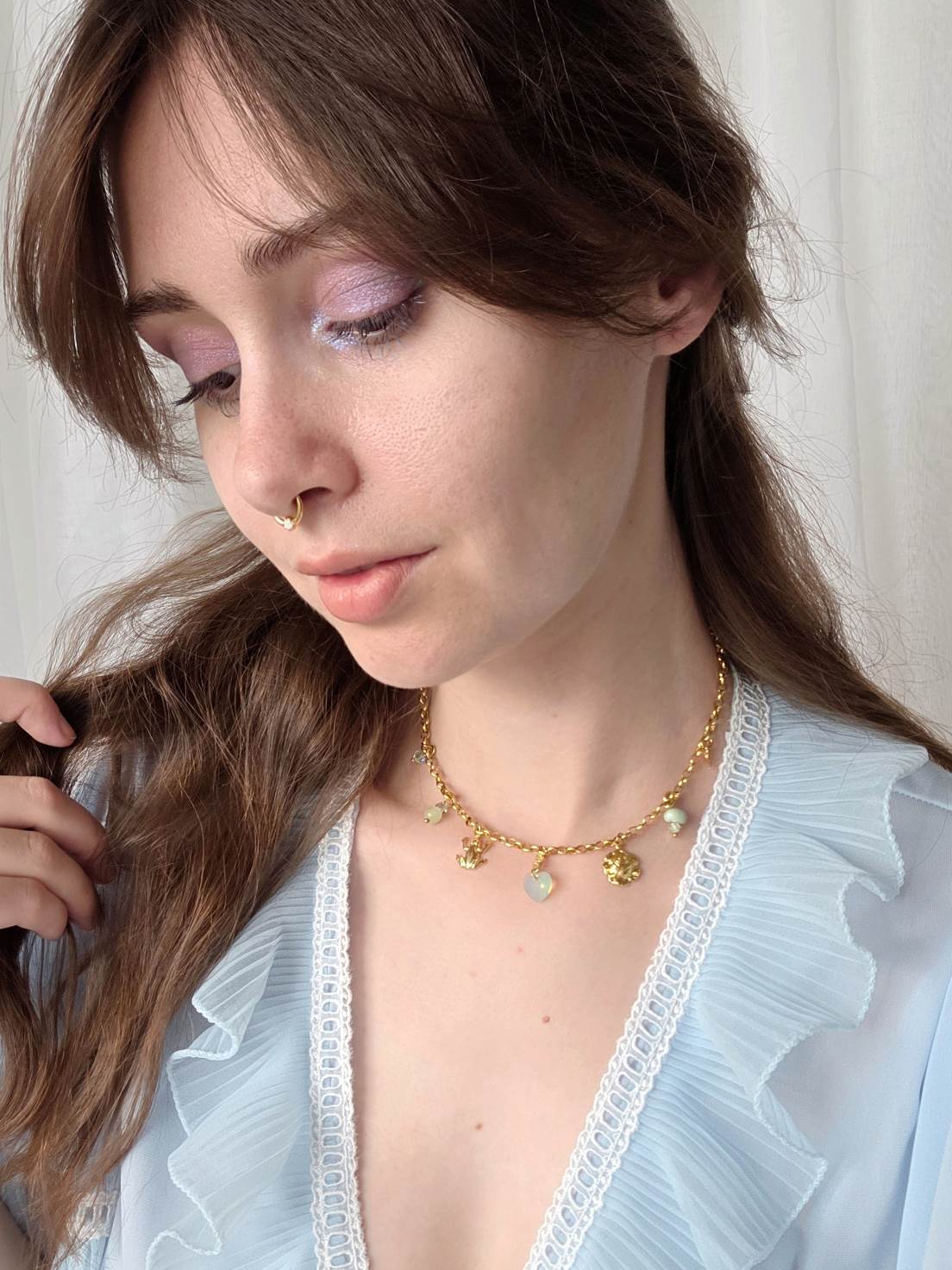 ALLIÉ collier doré et vert d'eau