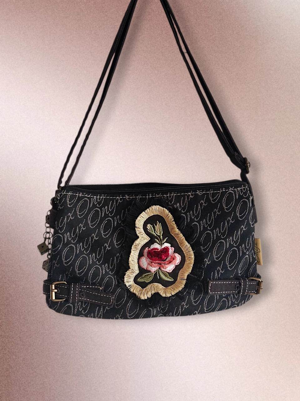 AMARANTE sac à main noir Onyx avec fleur