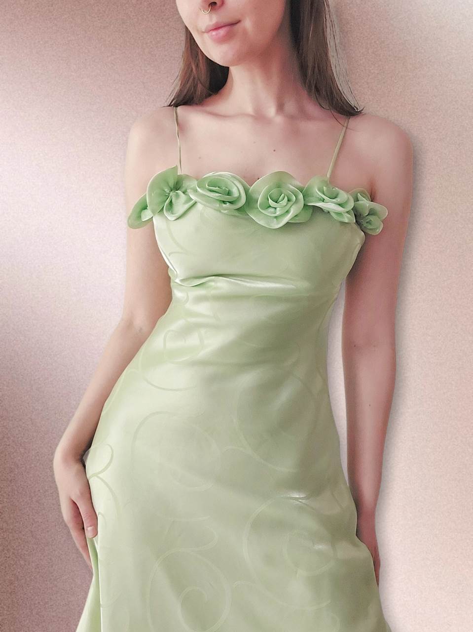 LUCIOLE long green ball gown with flowers Size 34/36