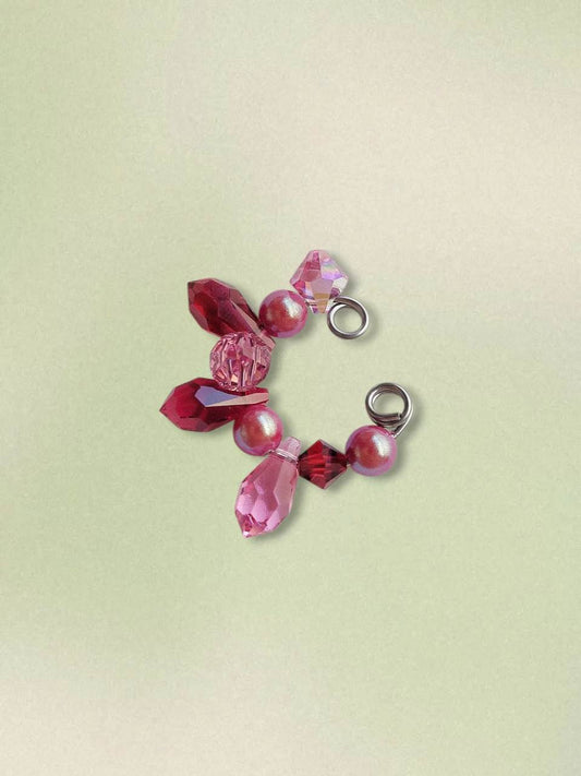 SPIKE earcuff argenté cristal rose et rouge