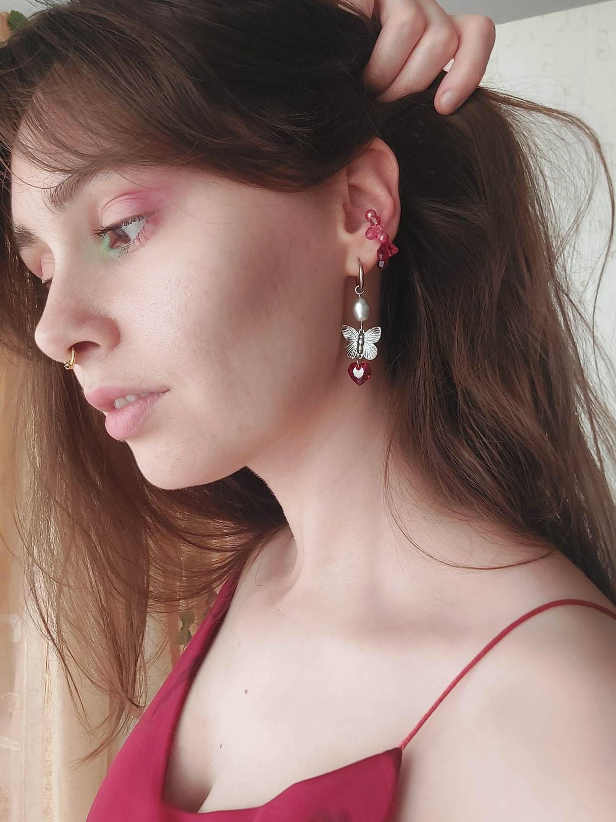 GRENADE gold and red earcuff