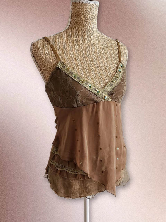 MOCHA Lace and embroidery camisole latte T.S/M