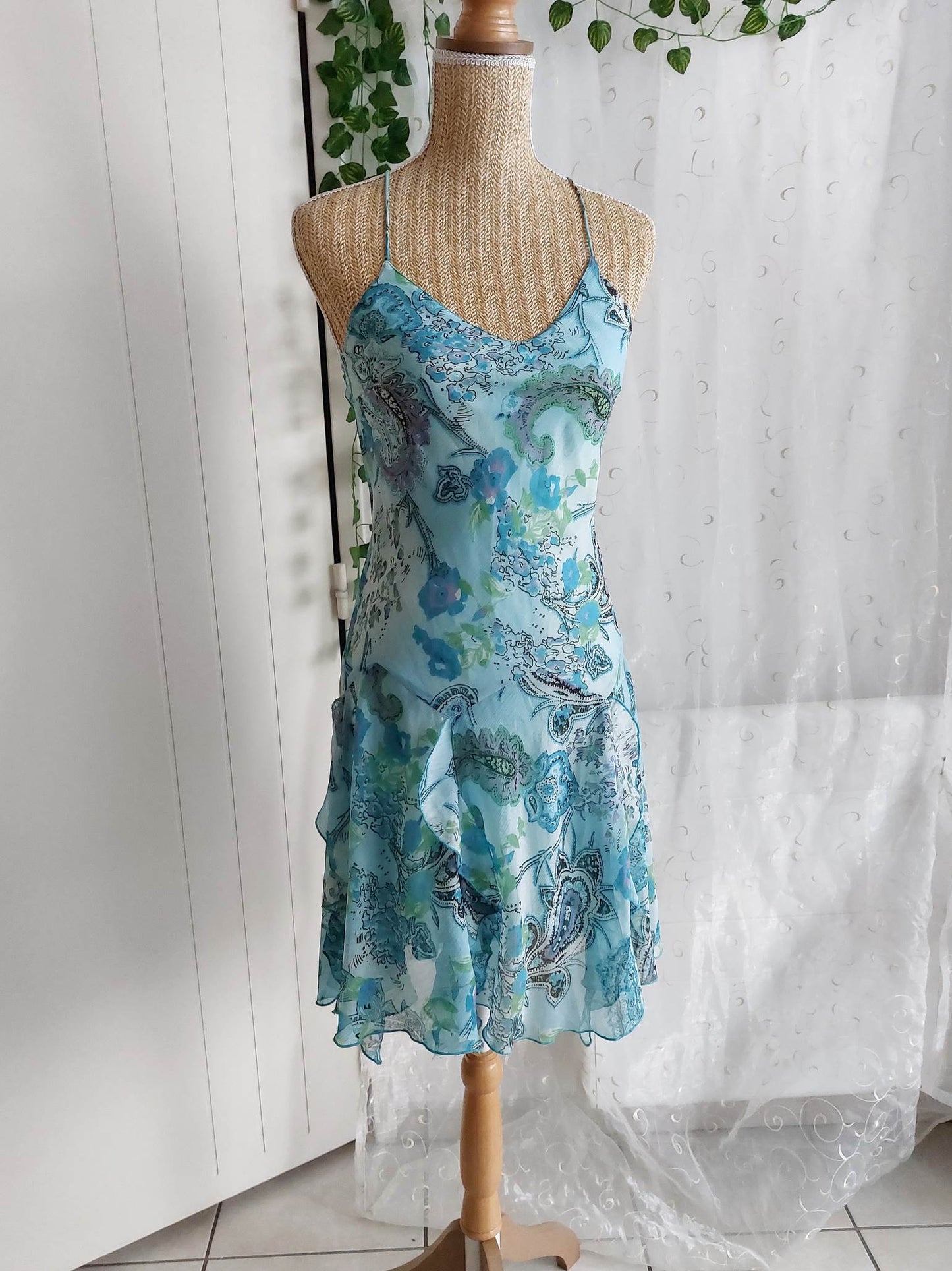 AQUA blue flowing patterned dress size 36